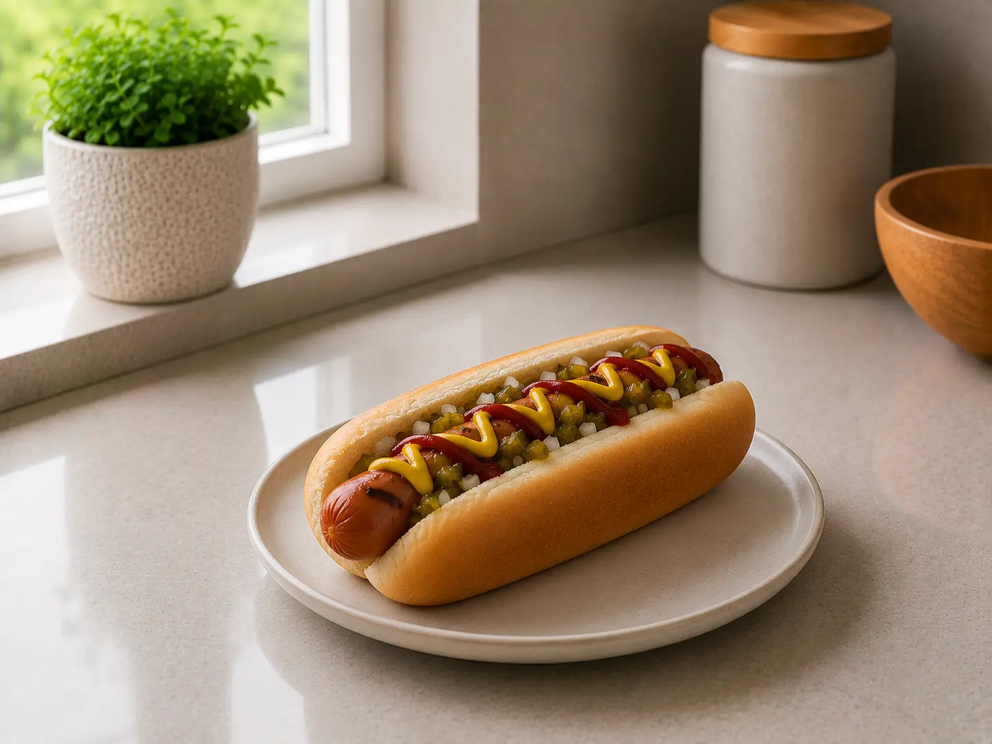 A large hot dog in a bun