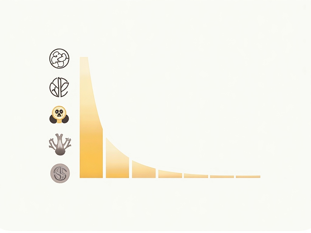 A descending bar chart with five icons along the left side on a light background.